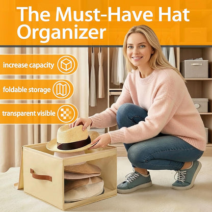 Soft Felt Hat Storage Box Zip Foldable Stackable Wardrobe Orgeniser Beige