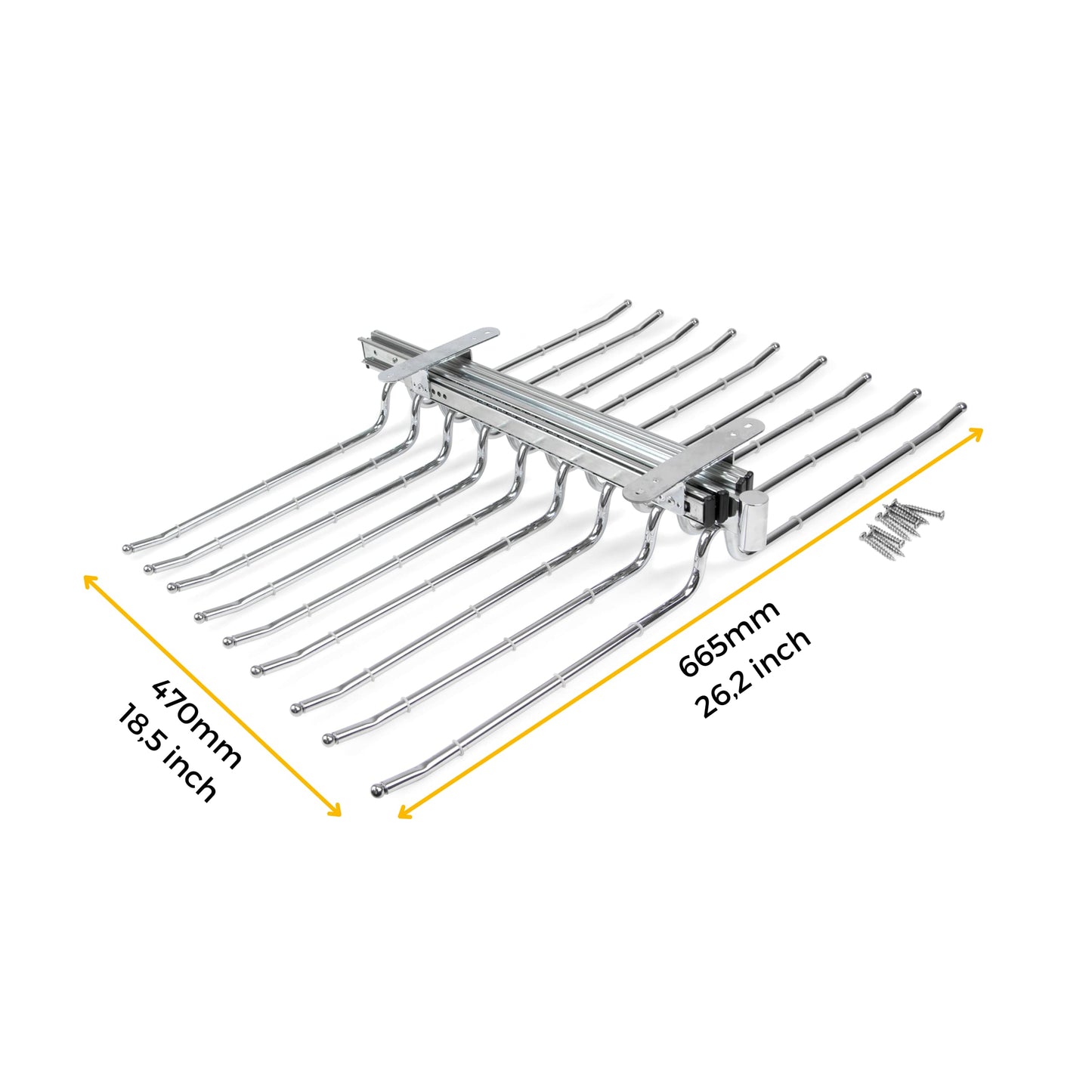 Emuca - Pull-out double trouser rack for wardrobe, pullout anti-slip hanger for 18 pairs of trousers, steel, chrome-plated.