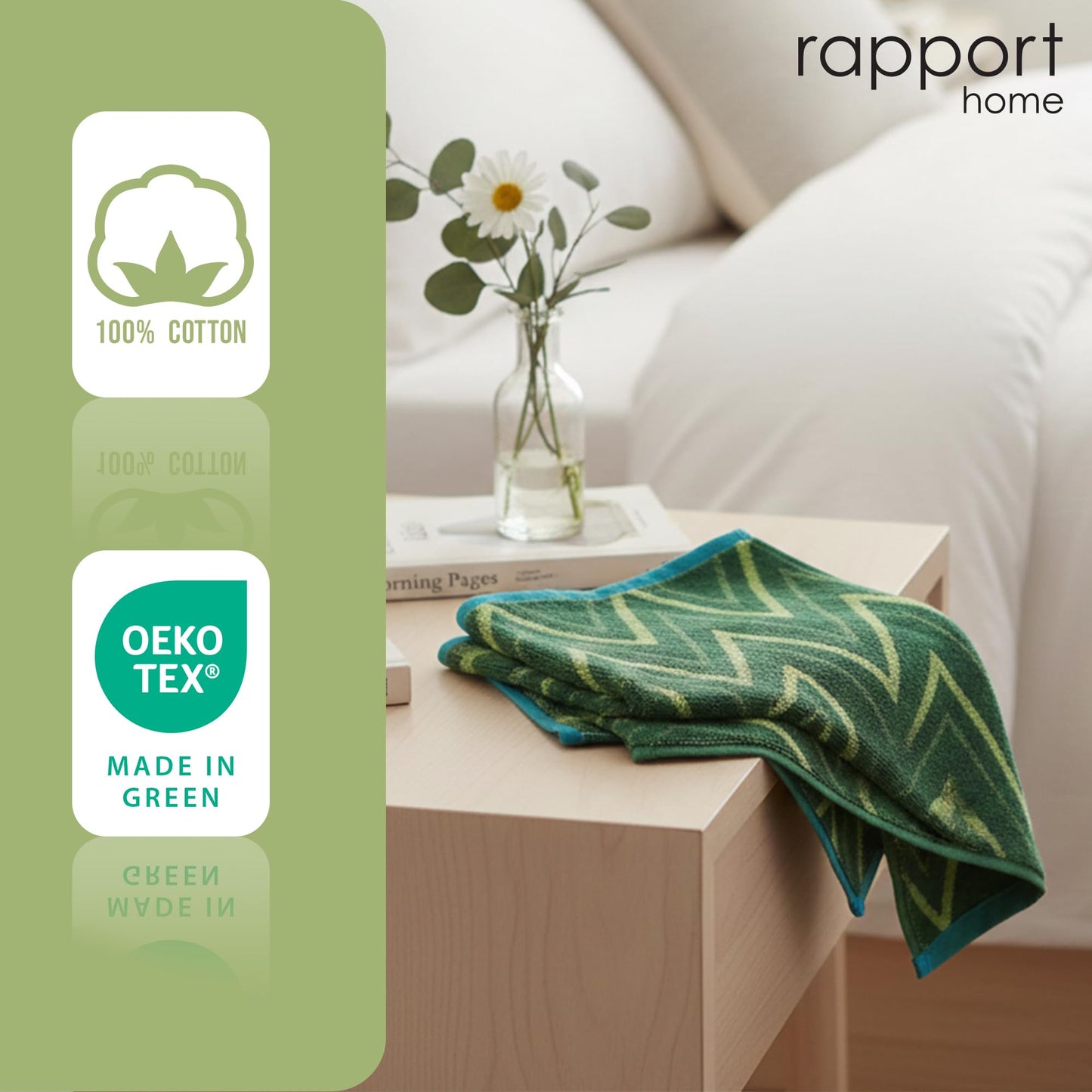 Rapport Home Helix Face Towels 2 Pack, 30x30cm 100% Cotton - Moss Green