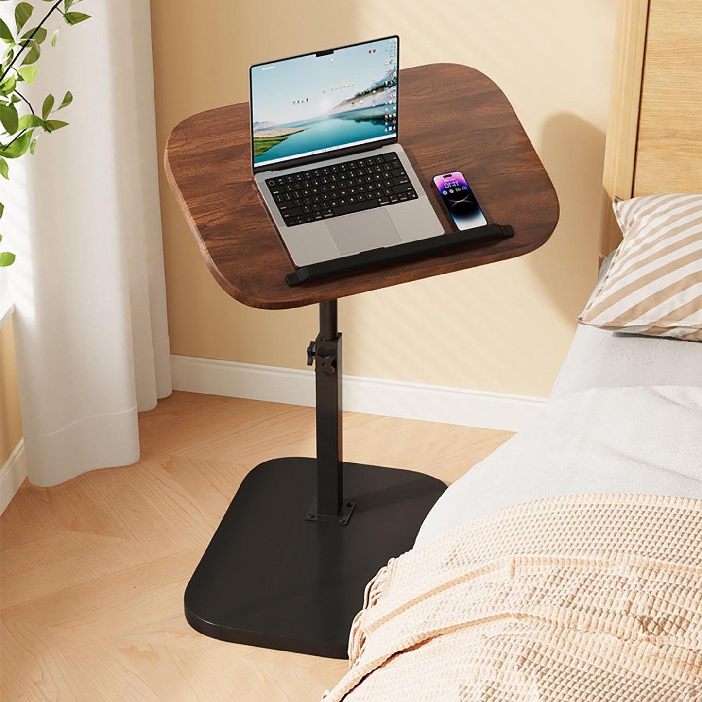 AHSBND Side Table Lifting Laptop Desk: C Shaped End Tables Adjustable Height 360° Swivel Tabletop That Slide Under Bedside Nursing for Coffee Couch