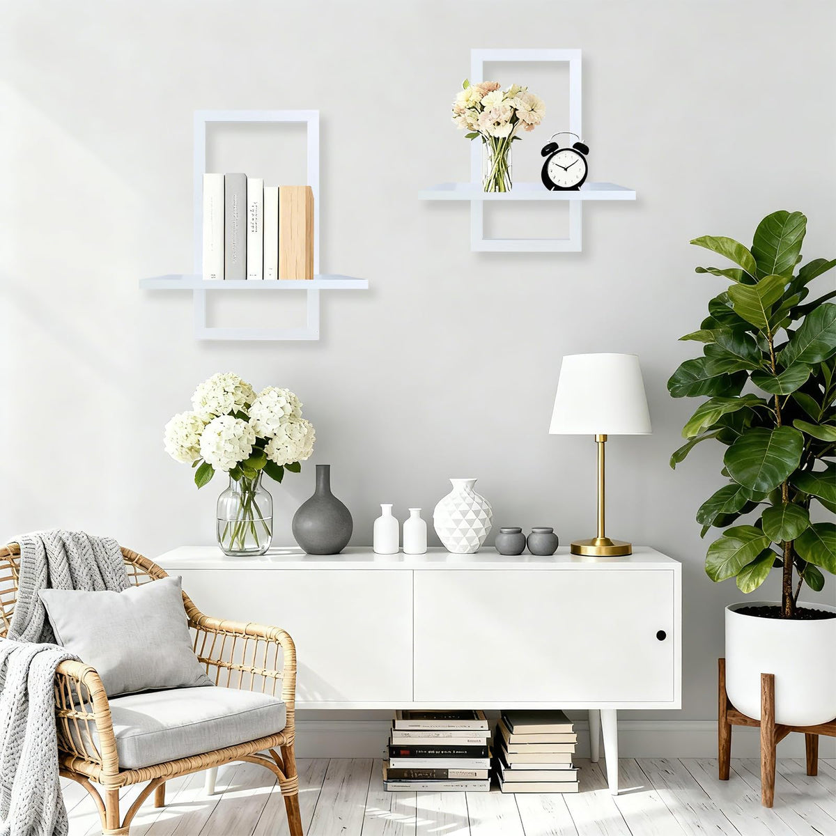 YiYa 2 Pcs Wood Shelves for Wall Decor Modern Boho Wall Shelf Wood Floating Shelf Bohemian Hanging Shelf Display Shelving for Hanging Plants Photo