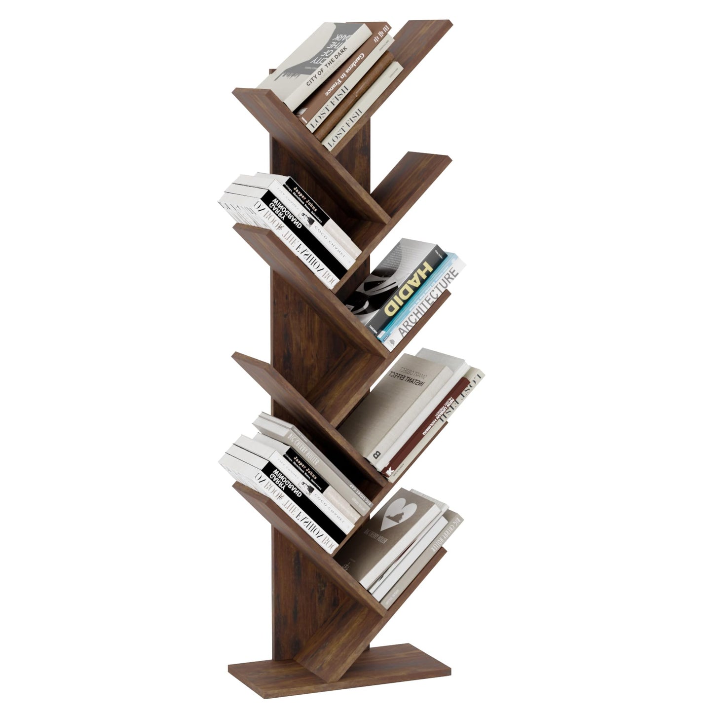 Mondeer Tree Bookshelf, 8 Tier Bookcase Free Standing, Rustic Brown