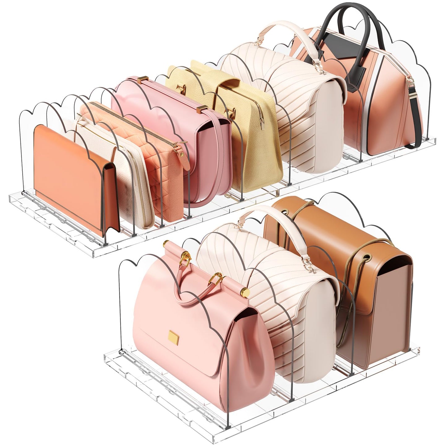 Lifewit Adjustable Handbag Organiser for Wardrobe, 18.5 cm Tall Clear Plastic Purse Organiser for Closet, 3 Pack Bag Shelf Divider in Bedroom/Closet