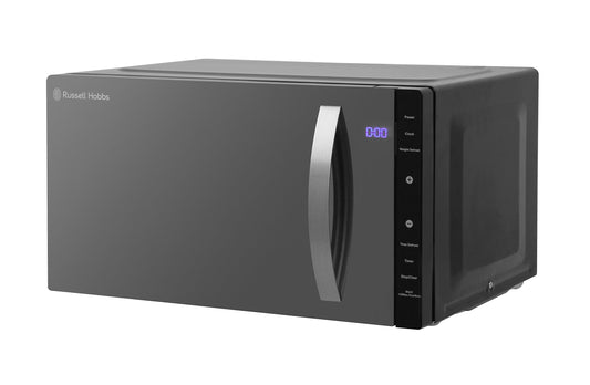 Russell Hobbs RHFM2363B 23 L 800 W Black Digital Flatbed Solo Freestanding Microwave with 5 Power Levels, 8 Auto Cook Menus, Easy Clean, Clock and