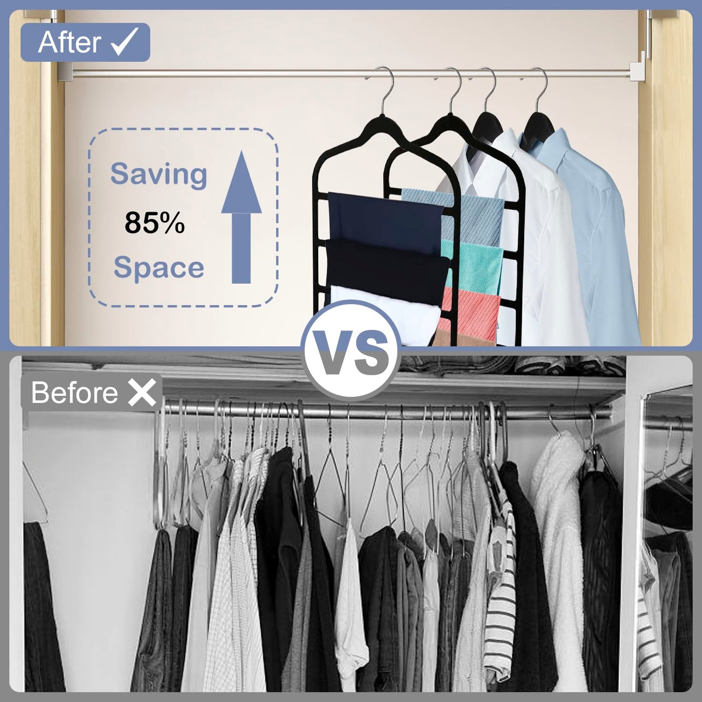 Trouser Hangers,Space Saving Hangers,Trouser Hangers Space Saving Non-Slip Pants Hanger-4 Pack Jeans Hangers Multi Bar Velvet Clothes Hanger Closet
