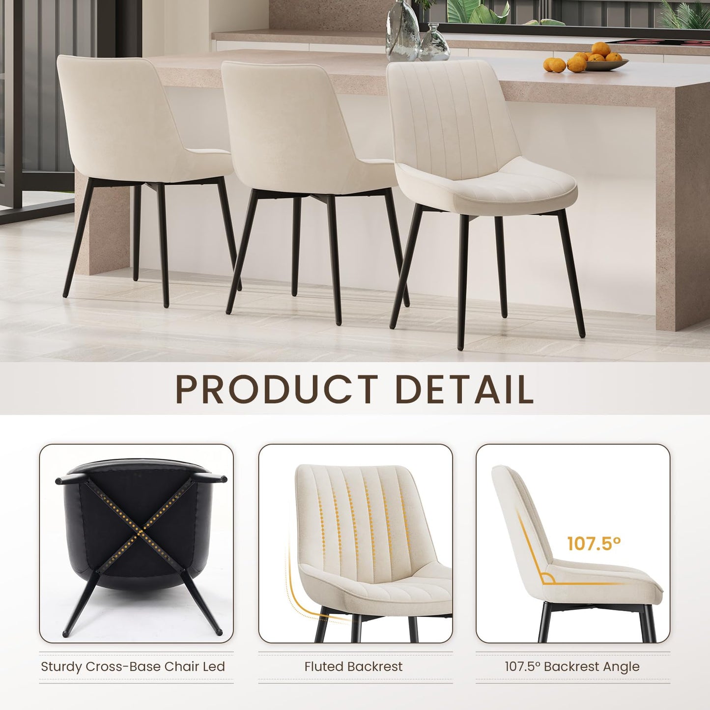 COLAMY Velvet Dining Chairs Set of 6, Velvet Chairs for Dining Room with Metal Legs and Thick Seat Cushion