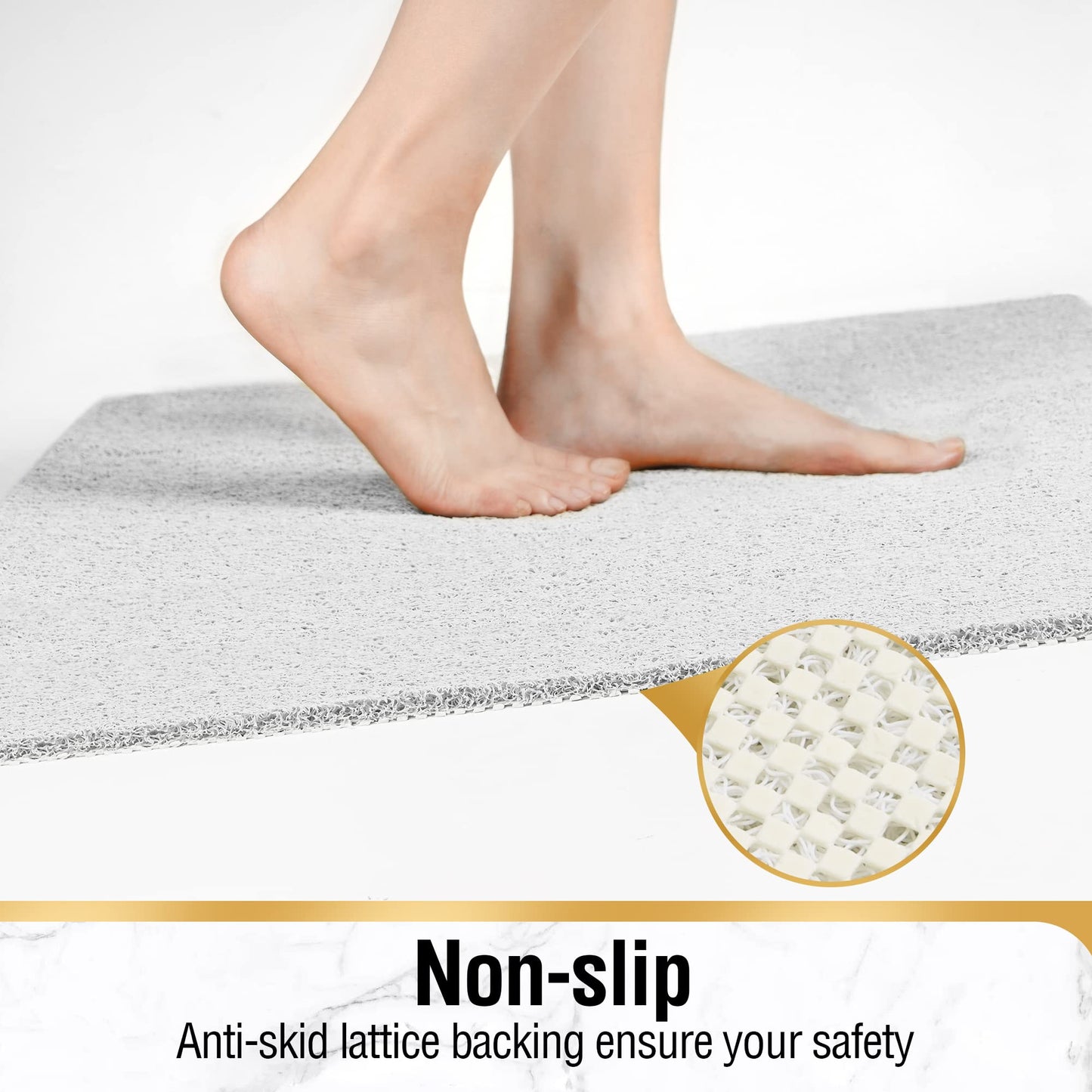 HITSLAM Non Slip Bath Mat 101x51 cm, Shower Mats for Inside Shower, White