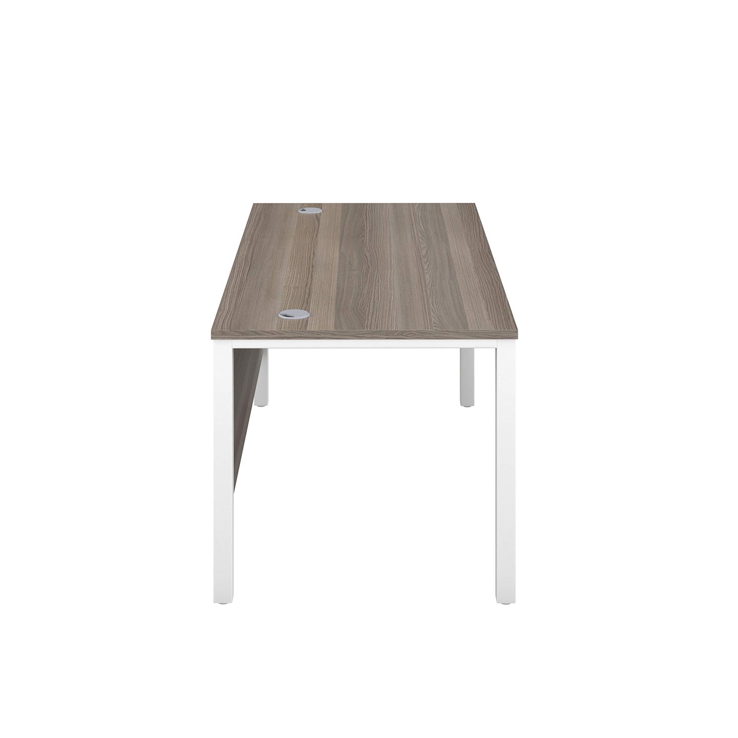 Office Hippo Heavy Duty Rectangular Goalpost Desk, Integrated Cable Ports, PC Desk For Office or Home, 5 Yr Wty, MFC - Grey Oak Top, White Legs