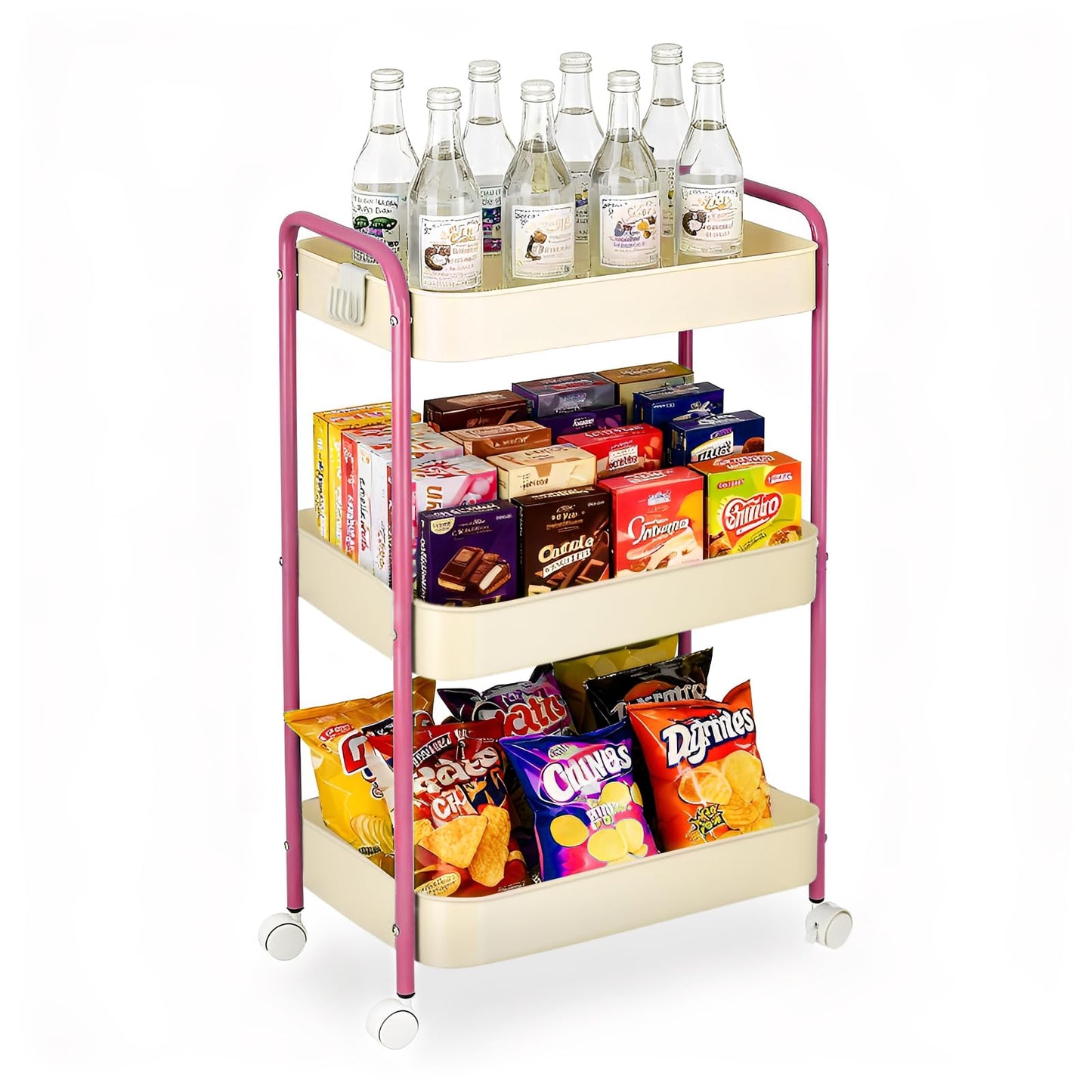 3 Tier Metal Storage Trolley on Wheels Kitchen Trolleys Utility Rolling Cart with Handle ,Mesh Storage Cart Bathroom Cart Veg Rack and Multi-Purpose