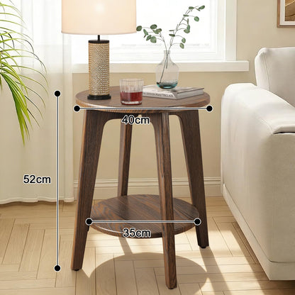 FEUFOAM Small Round Side Table Wooden End Table with Lower Shelf Modern Nightstand Bedside Tables for Small Spaces, Living Room, Bedroom Rustic Brown