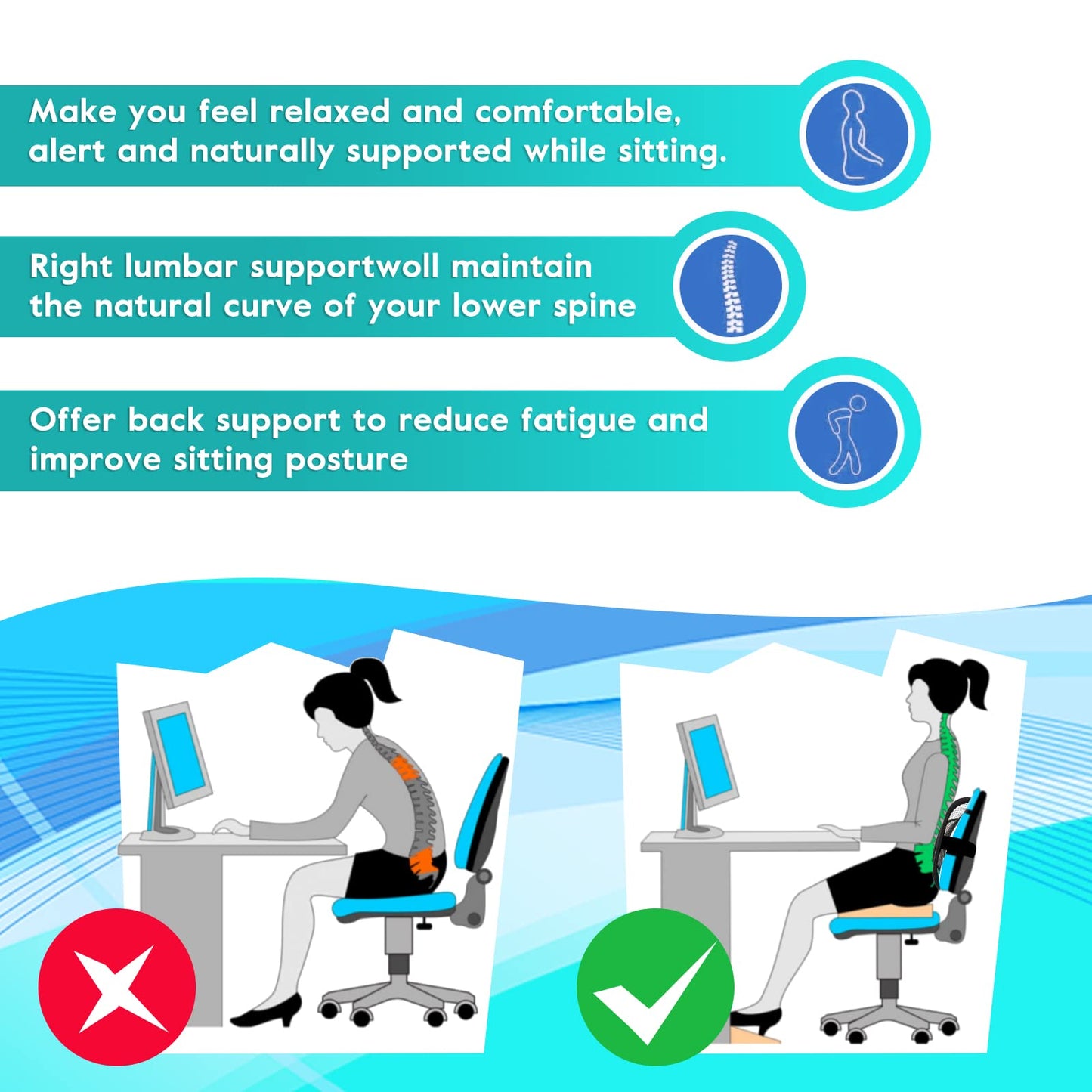 m zimoon Mesh Back Support 2 Pack,Lumbar Support Cushion with Elastic Strap