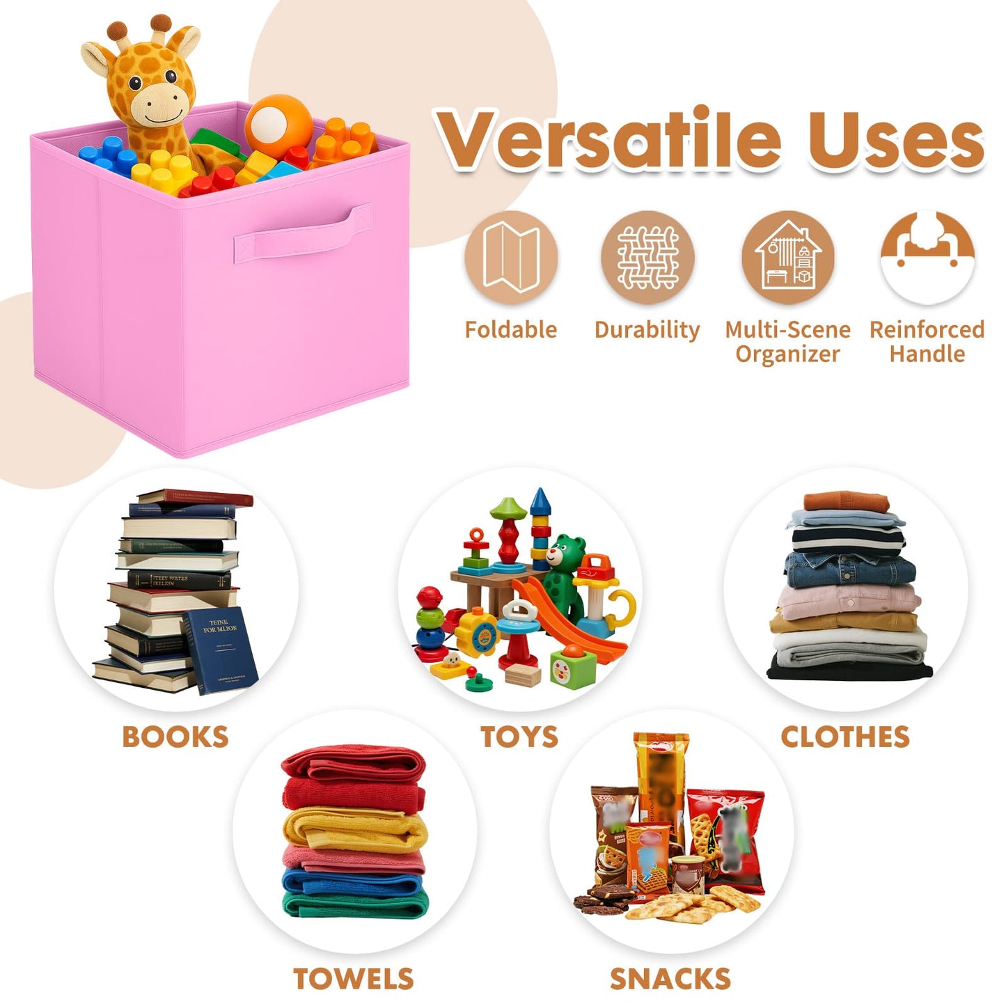 Pinkgarden Storage Box, Collapsible Fabric Storage Cube with Handles for Home, Kids Room, Closet and Toy Organization,Pack of 4