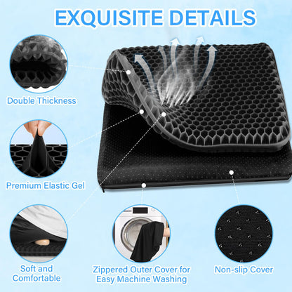 Audasi Gel Seat Cushion, Honeycomb Thick Gel Seat Pad for Bottoms Soft Sitter Cushion Relieving Back Coccyx Pressure Seat Cushions for Car Office