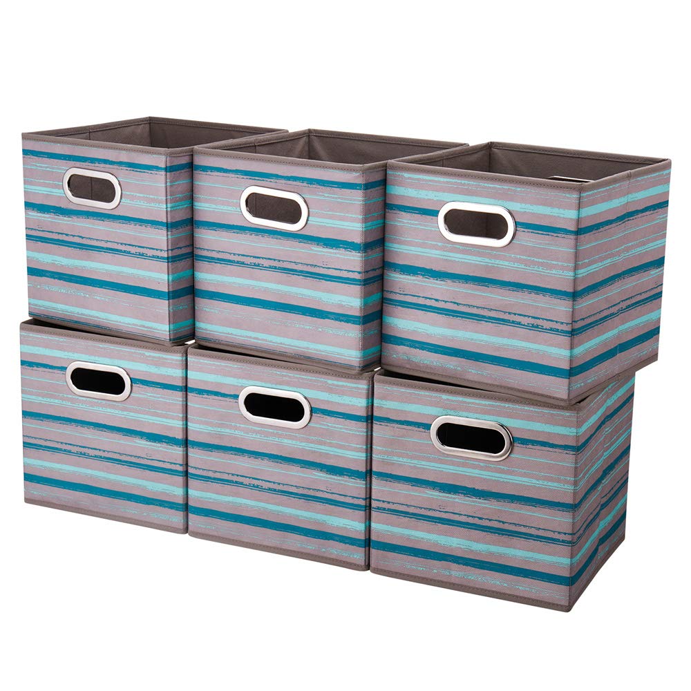HSDT 6 Cube Storage Bins Teal Stripes Gradient Lines 10.5x10.5x11 Inch Foldable Whale Coastal Print Fabric Half Storage Basketes for Home Organizers