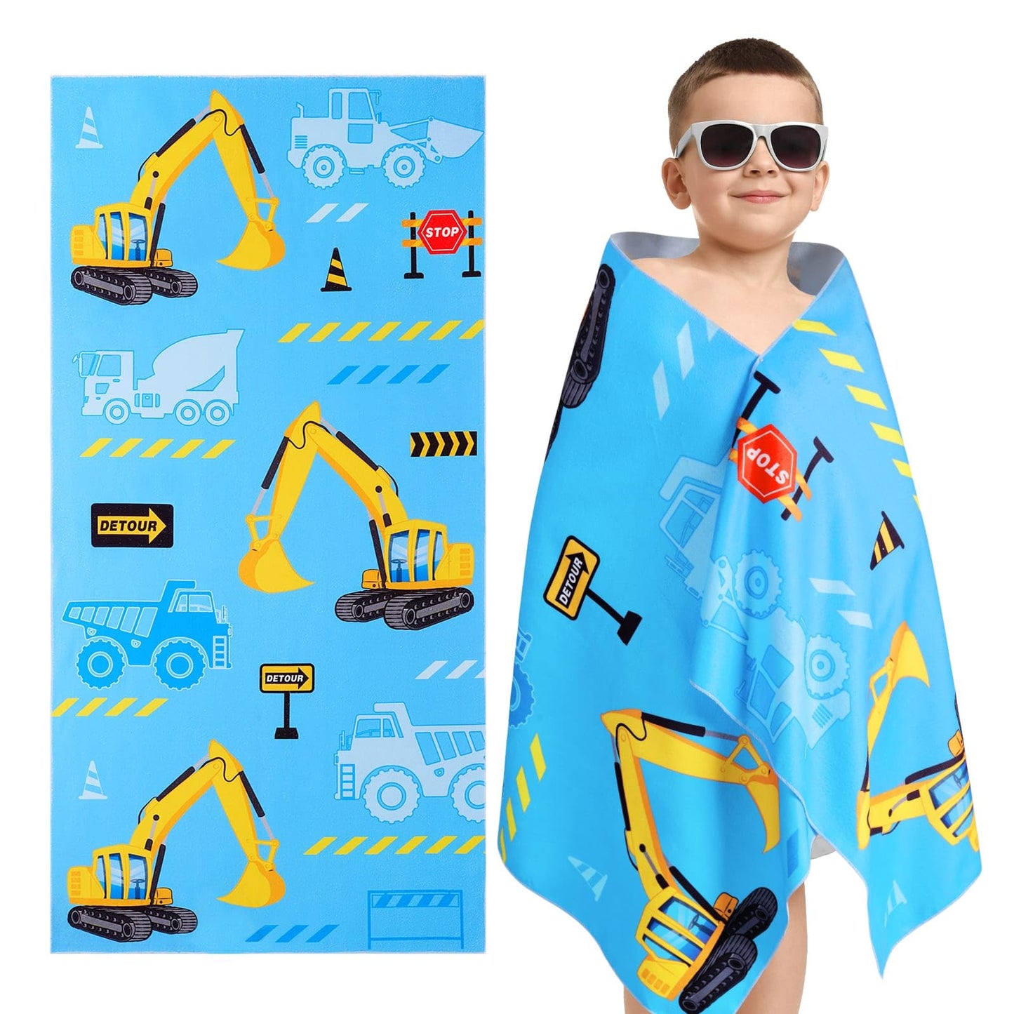 WERNNSAI Truck Microfibre Beach Towel for Kids, 76 x 150cm Bath Towel