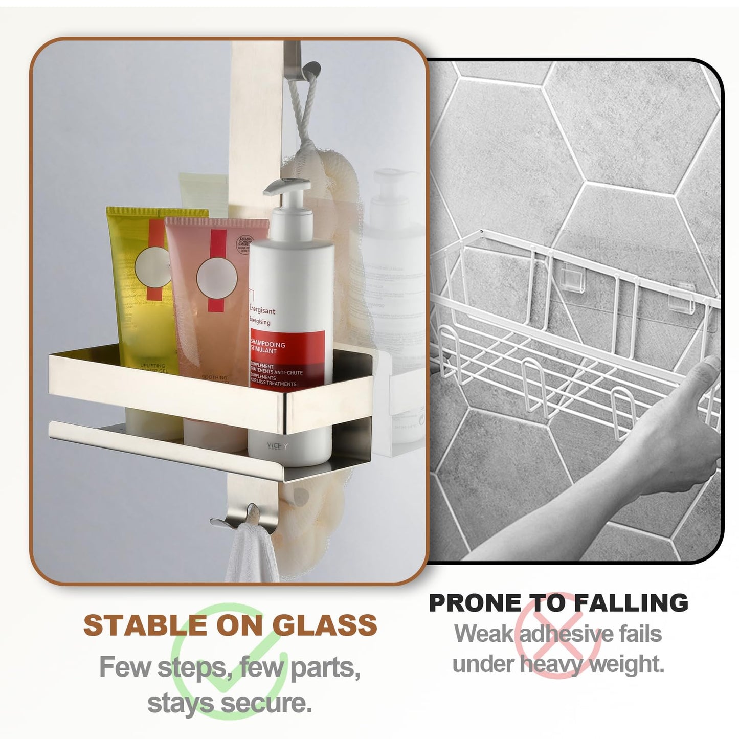 SHUNLI Shower Caddy Hanging Over Door - No Drilling Shower Organiser Stainless Steel Shower Shelves with Hooks