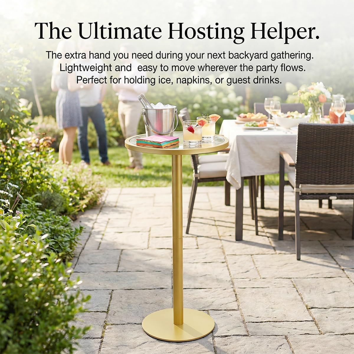 ZEXVIDA Gold Drink Table, Indoor Outdoor Small Round Side Table with Tempered Glass Top & Scroll Design