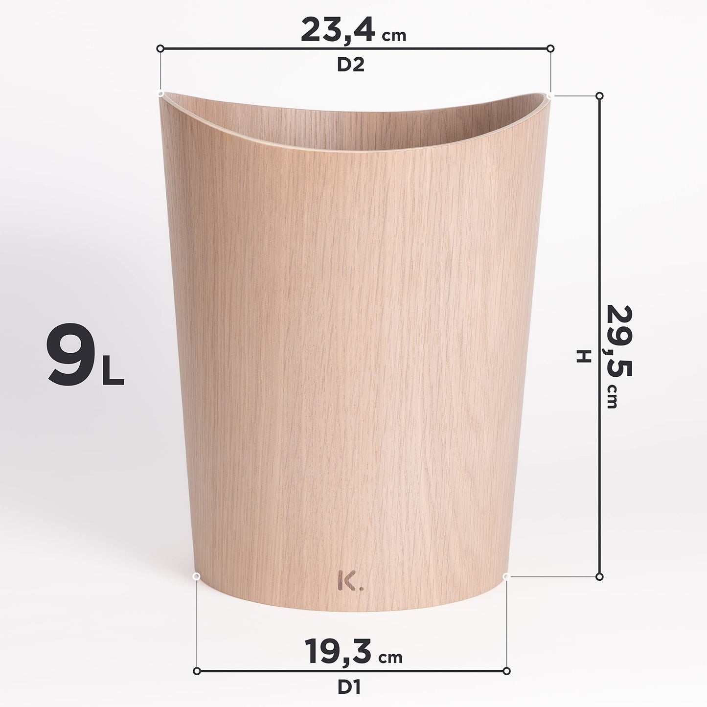 Kazai. Real Wood Waste Paper Bin Börje | Wooden Paper Basket for Office, Kids' Room, Bedroom and more | 9 liters | Oak white