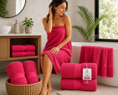 Casabella CB 2 Piece Jumbo Bath sheet 100% Combed Cotton Extra Large Bath Towel bale set super Absorbent Soft Red 2 Pack 90X180 CM Bath-sheets for