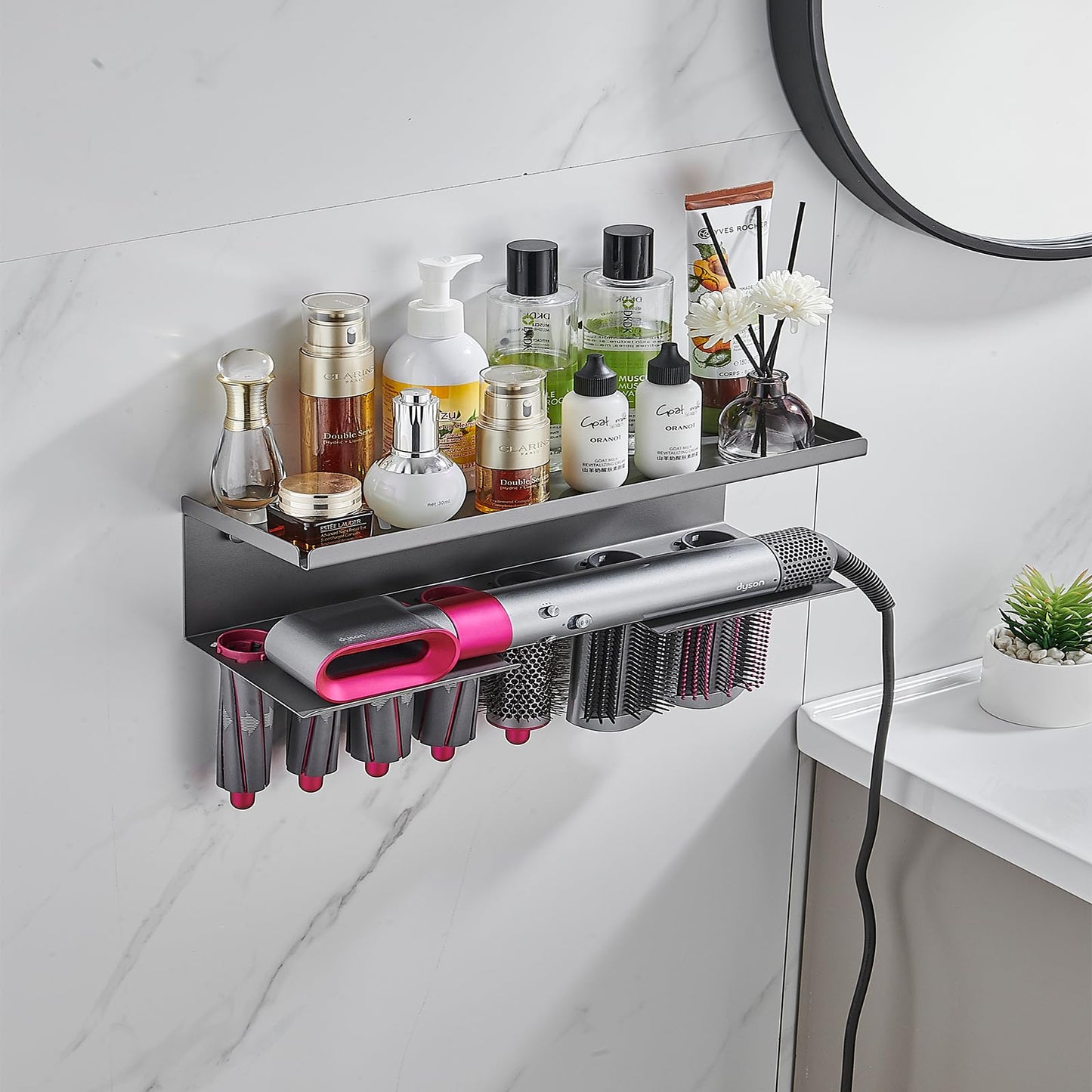 Morwealth Holder for Dyson Airwrap, No Drilling, 2-in-1 Wall Mount Holder, Easy Storage, Aesthetic Hair Dryer, Wall Mount and Organizer Made of