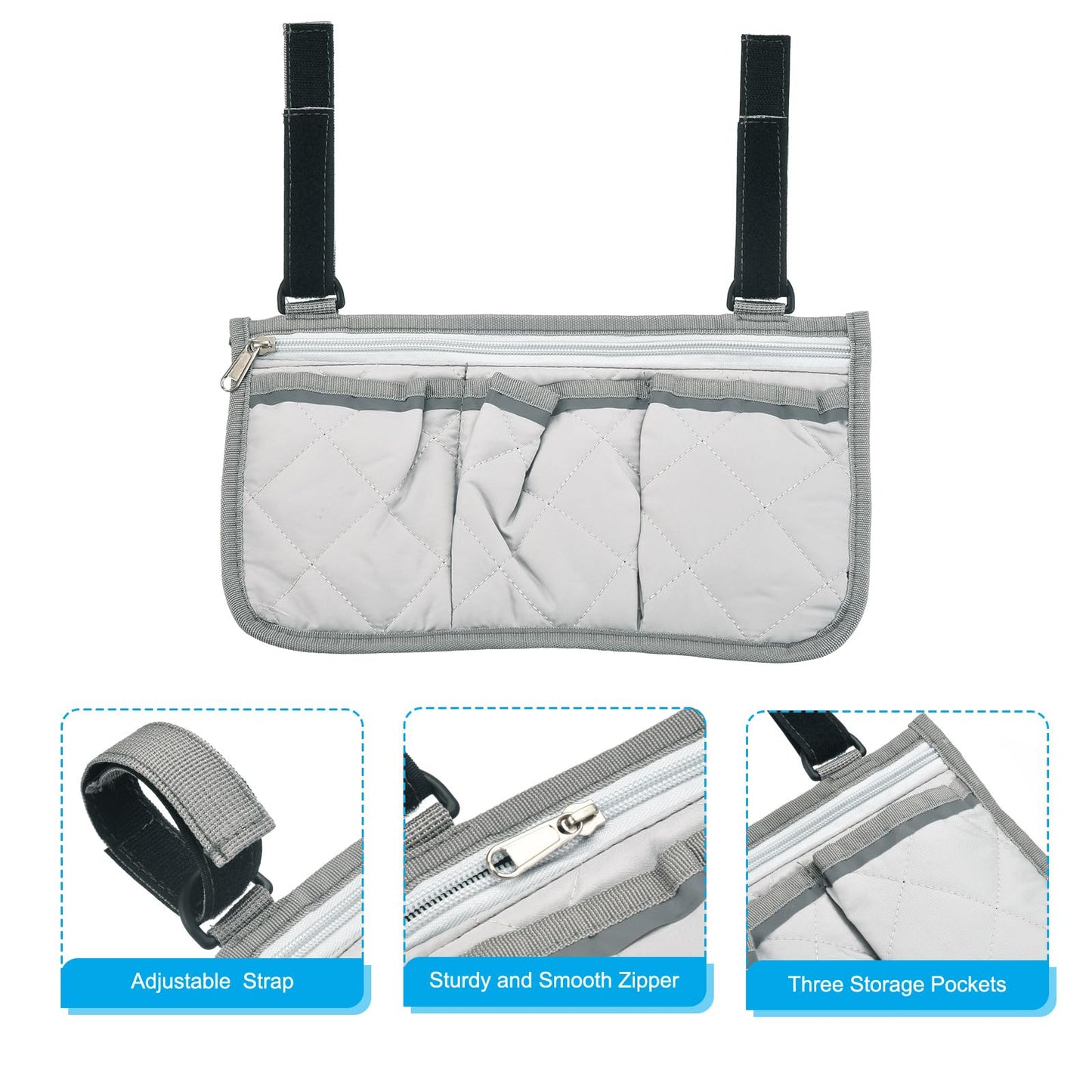 PATIKIL Beach Chair Armrest Bag, Waterproof Beach Chair Hanging Storage Pouch Arm Rest Magazine Snack Bag with 4 Pockets for Camping Outdoor, Grey