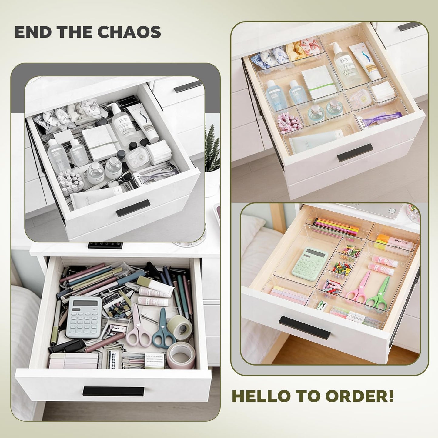 Ribech 12-Piece Drawer Organiser Set, 4 Sizes with 50 Non-Slip Dots, Stackable Storage Boxes for Makeup, Kitchen, Bathroom & Office, Crystal Clear