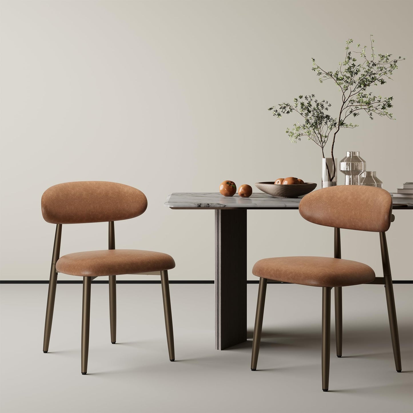 MALOL Dining Chairs Set of 2, Upholstered Dining Room Chairs with Ergonomic Curved Backrest, Metal Frame Kitchen Chairs