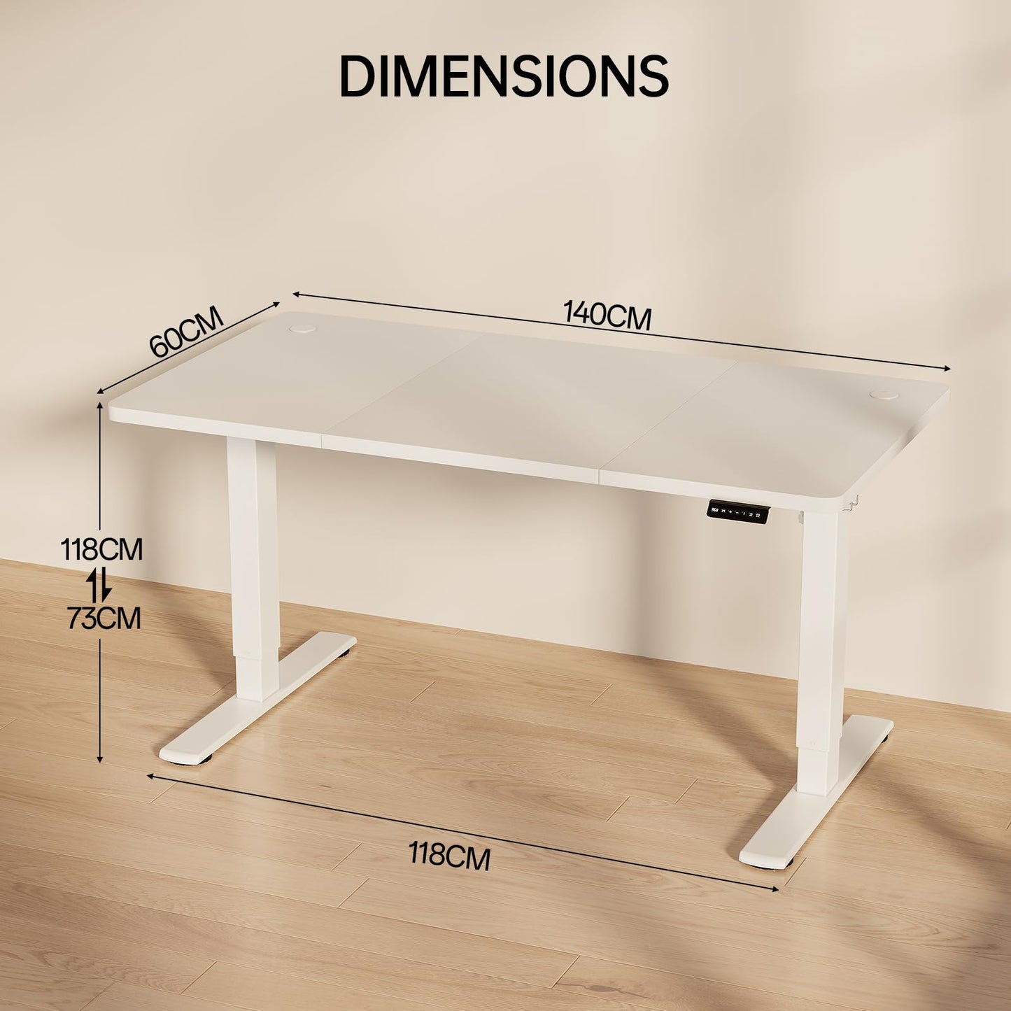 Homall Electric Height Adjustable Desk, Adjustable Height Office Desk with USB Ports, 140x60cm, Home Office with Splice Board, White