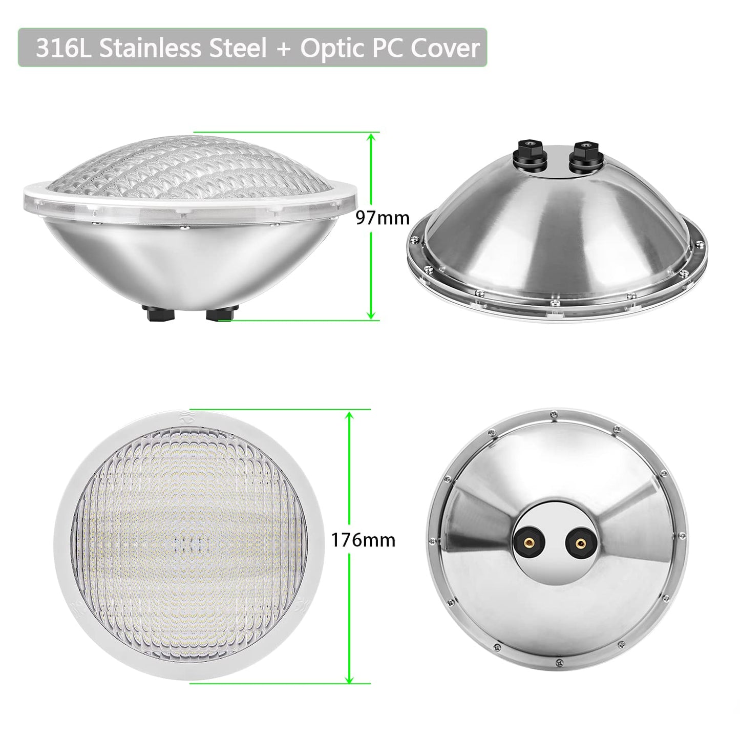 LyLmLe Swimming Pool Lights PAR56 30W Stainless Steel Underwater Lights RGB Color Change, IP68 Waterproof, 12V AC (Control Units not Included)