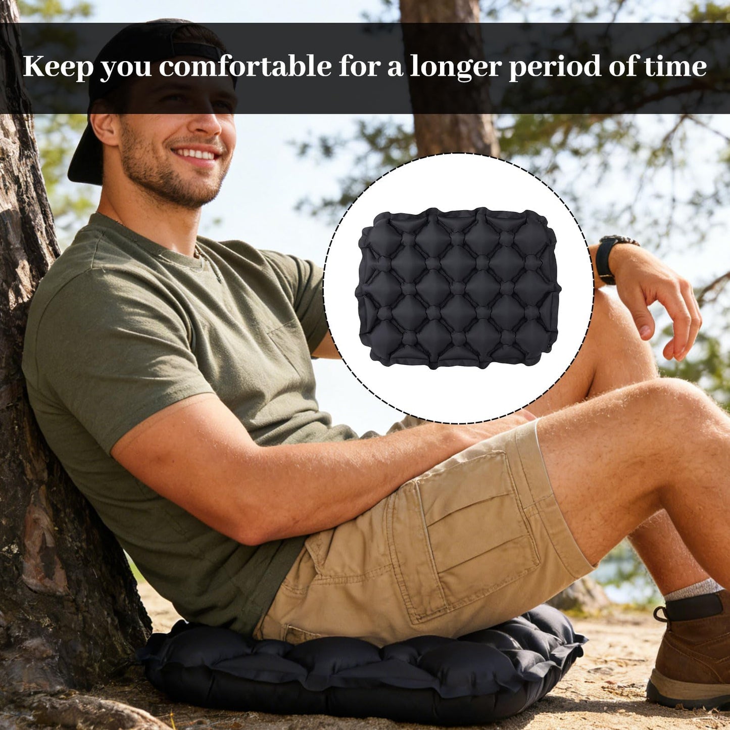 Othrion 1 PCS Black Inflatable Seat Cushion,Portable Travel Seat Cushion,Airplane Seat Cushion for Long Sitting Hiking Airplane Camping Sports