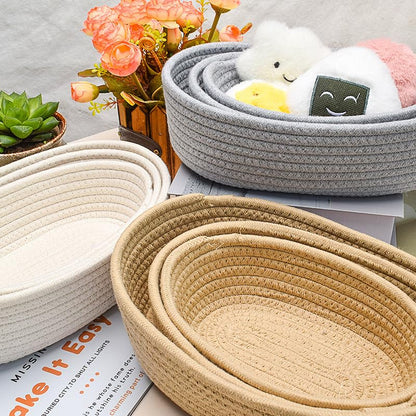 Cotton Rope Storage Baskets Set of 3 - Woven Storage Baskets for Organization, Available in White Grey Beige Gray