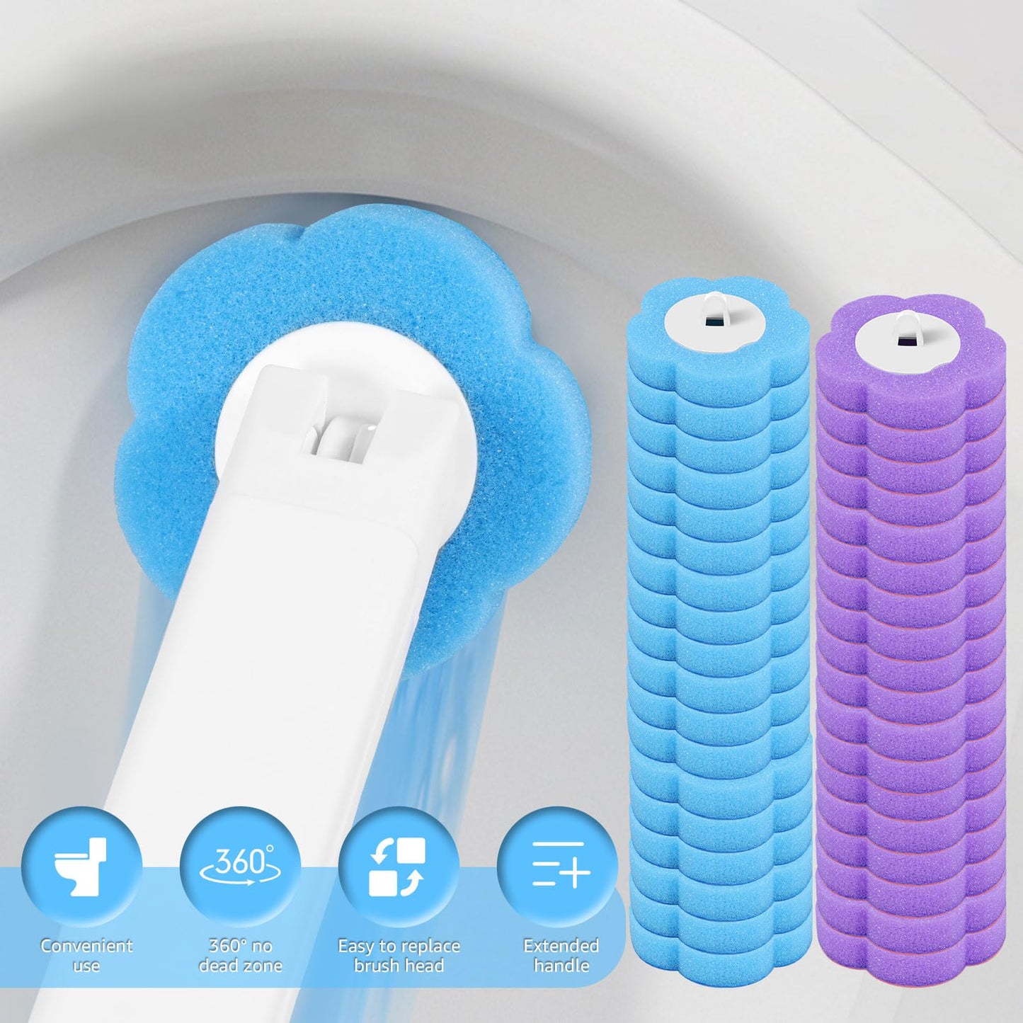 36PCS Toilet Brush Replacement Head Only Dis-posable Toilet Brush Refills Scented 360° Deep Cleaning Toilets Sponge Cleaner Refills Kit 3 Layer