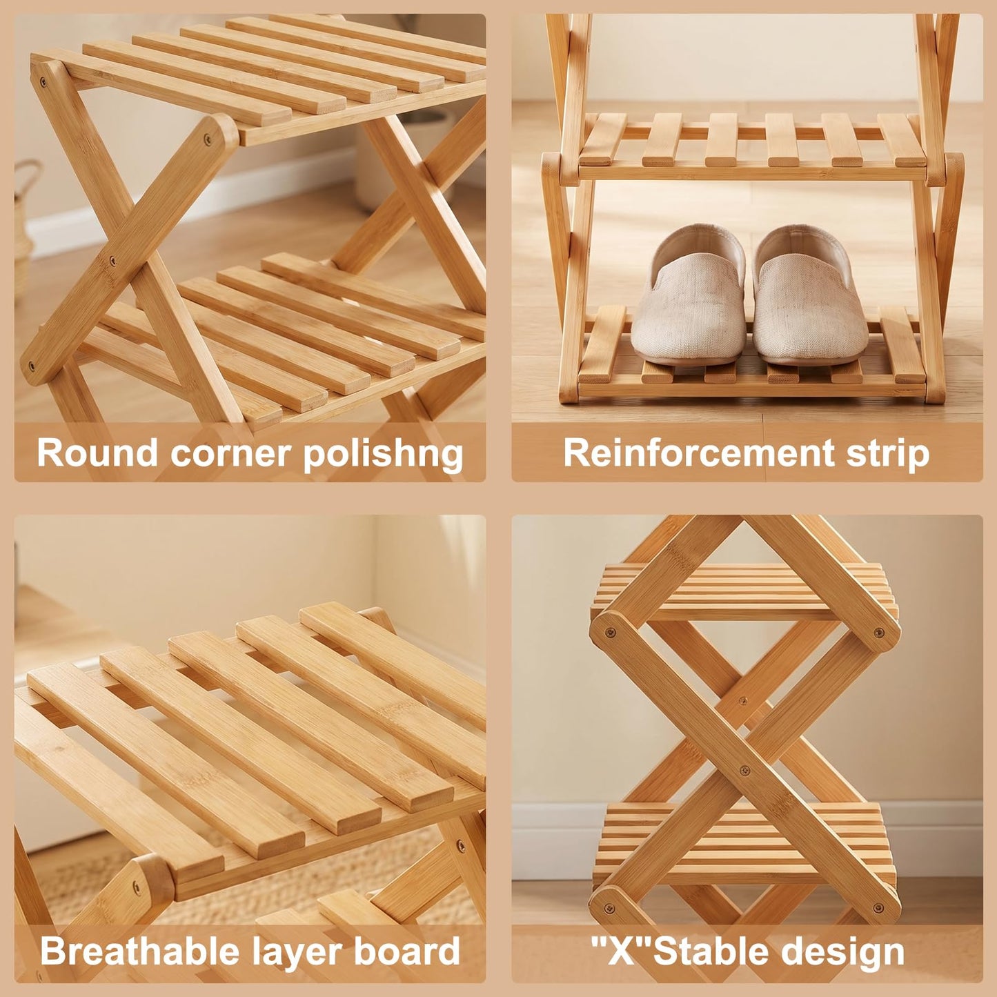 Kiss Me Vertical Shoe Rack, Portable Folding Wooden Storage Rack