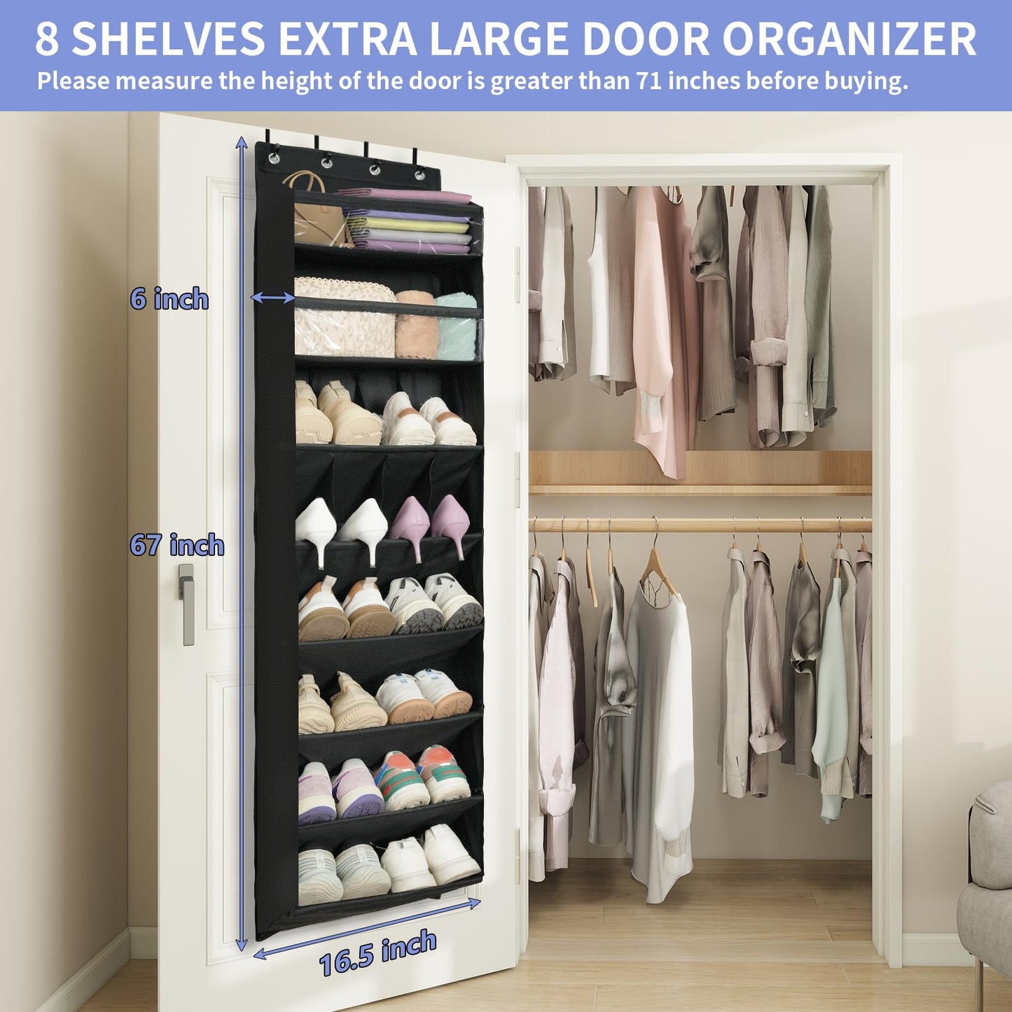 FENTEC Over Door Shoe Storage Organiser, 8 Tier Hanging Shoe Rack Storage