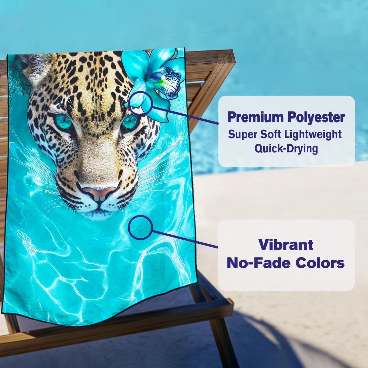 Violetpos Jaguar with Orchid Beach Towel, Extra Large 180x90 cm 250GSM Microfibre, Sand Free Quick Dry