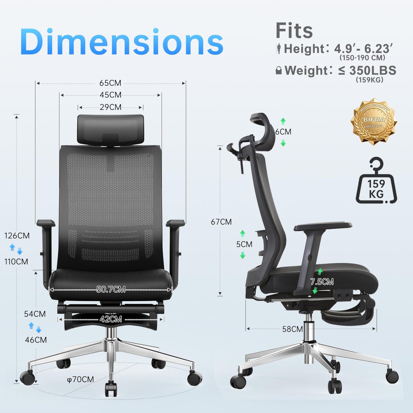IZYUF Ergonomic Office Chair with Footrest,145° Reclining