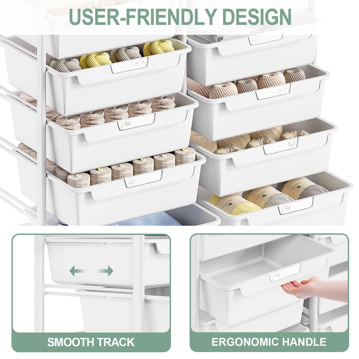 10-Drawer Craft Organizer Trolley Cart, White