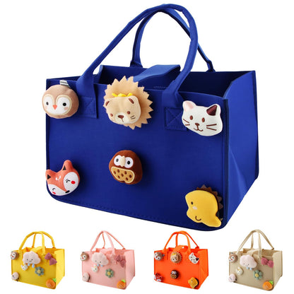 HUANYO Felt Storage Bag for Kids, 30x20x18 cm Colourful Toy Organiser with Handles, DIY Gift Bag for Holidays, Birthday, Christmas Presents blue