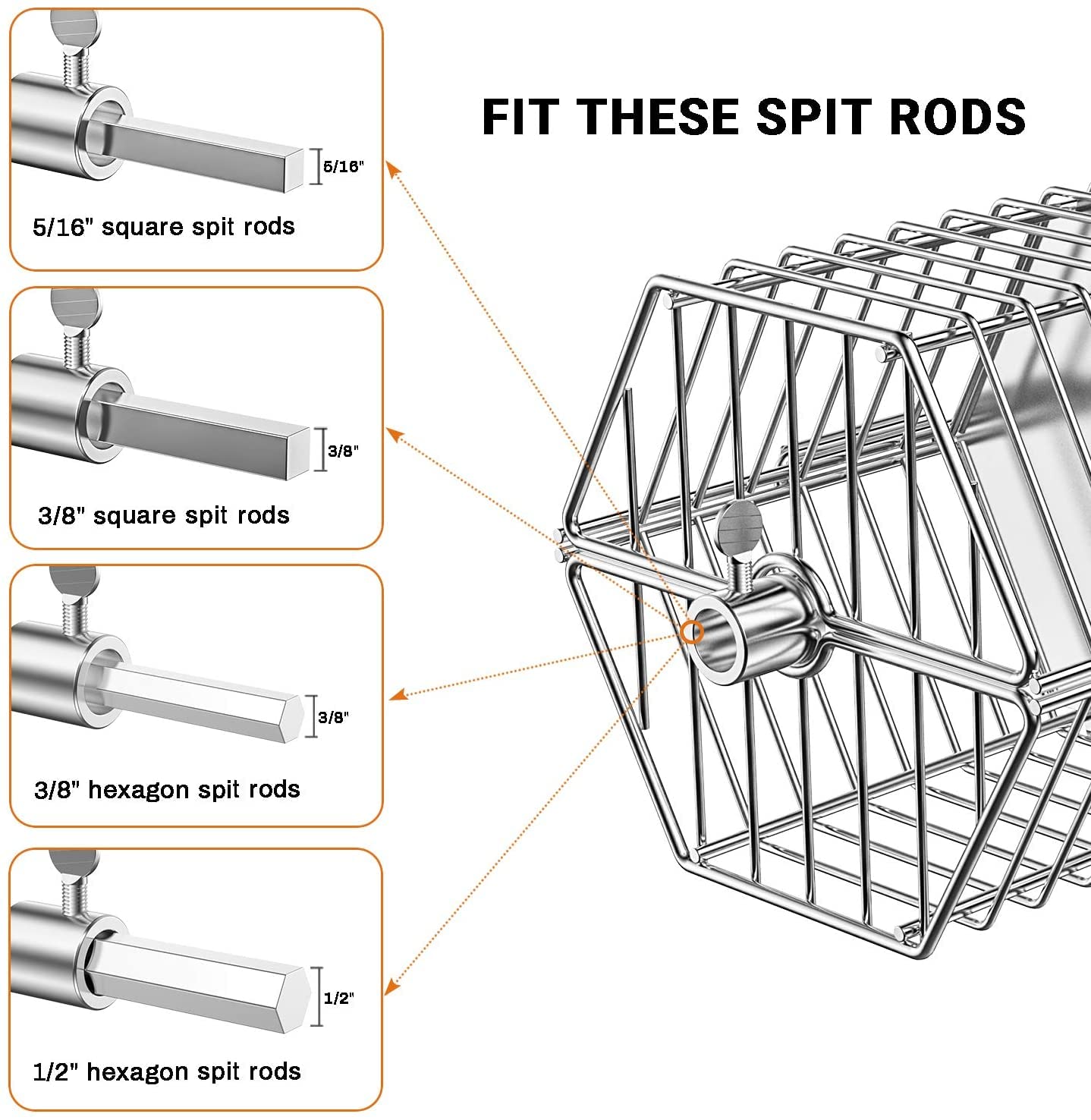 onlyfire BRK-6041 Stainless Steel Round Tumble Rotisserie Spit Rod Basket Fits for Any Gas Grill, 39x17x15.5cm