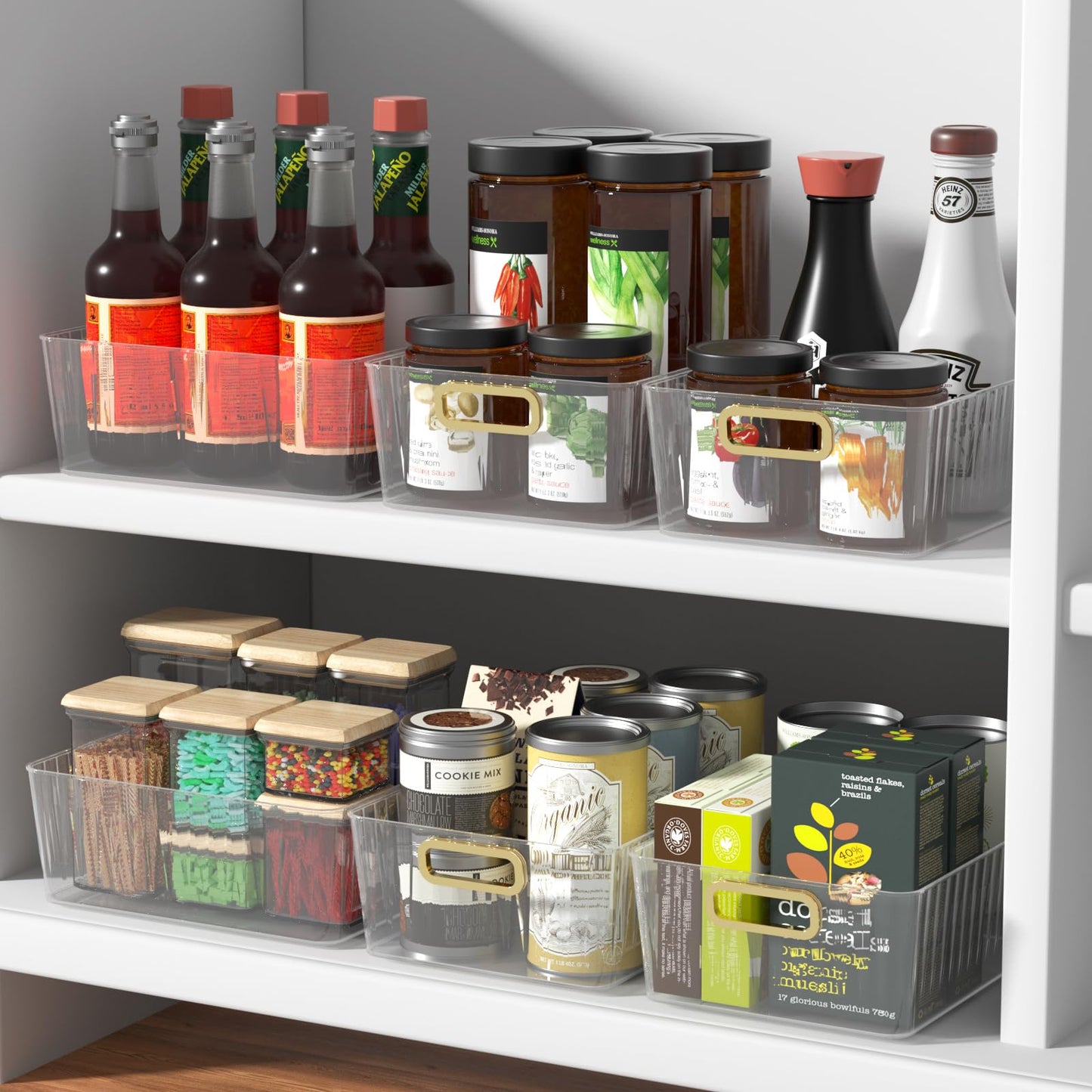 Joyeen 4-pack Clear Kitchen Pantry Bins, Fridge Storage Organizer Bin, 28.5 x 22 x 10.6 cm