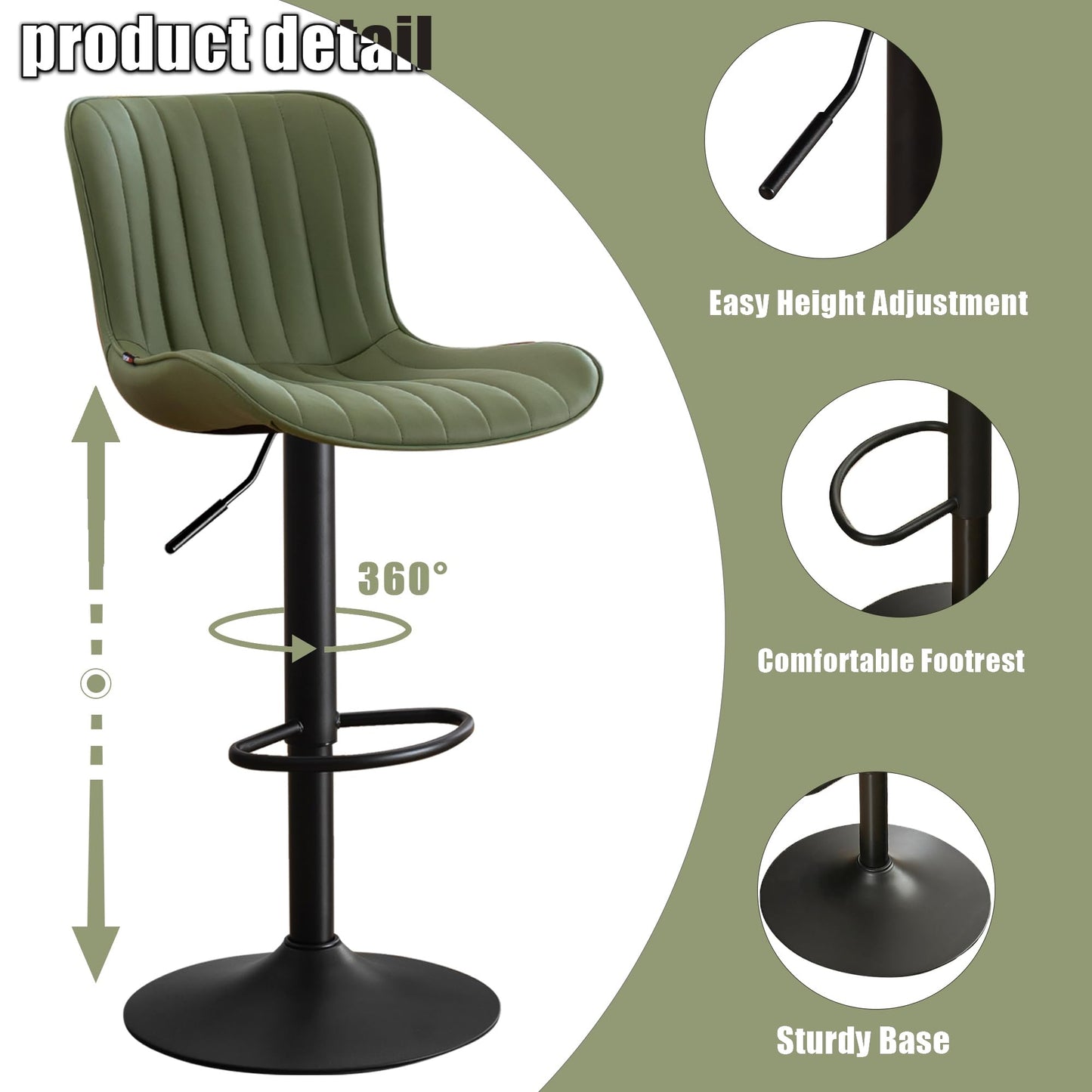 Kidol&Shellder Bar Stools Set of 2 Modern Breakfast Bar Stools, Green