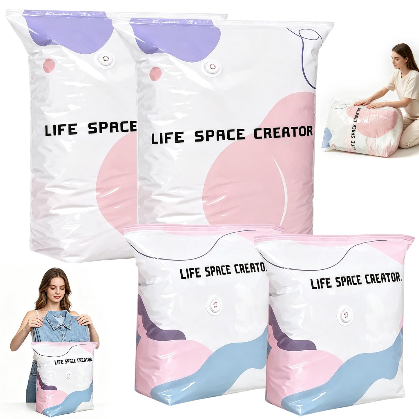 No Pump Vacuum Storage Bags, 4PCS 3D Vacuum Storage Bags
