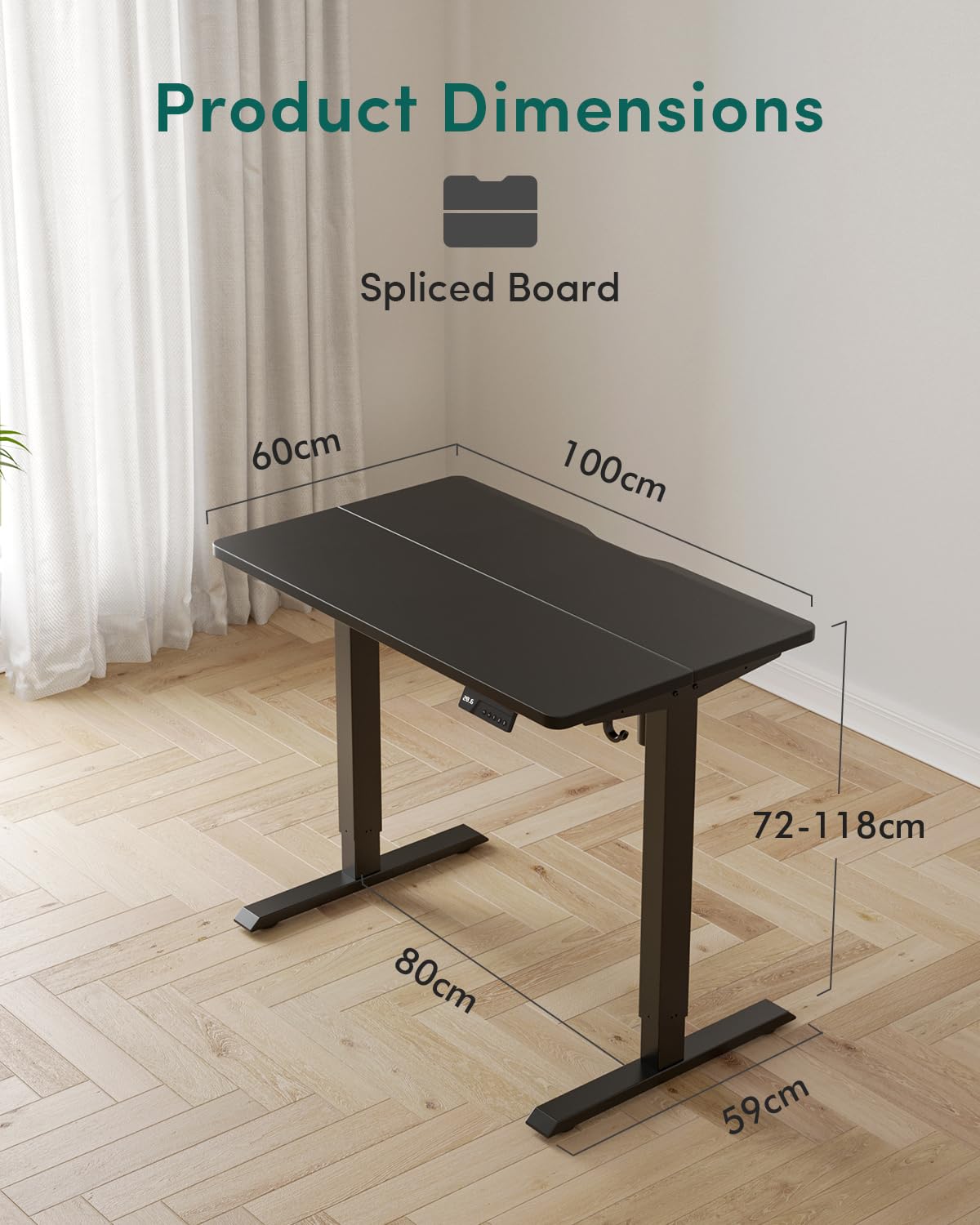 FEZIBO Electric Standing Desk 100 x 60 cm, Height Adjustable Sit Stand Desk with 3 Memory Presets, Home Office Computer Desk