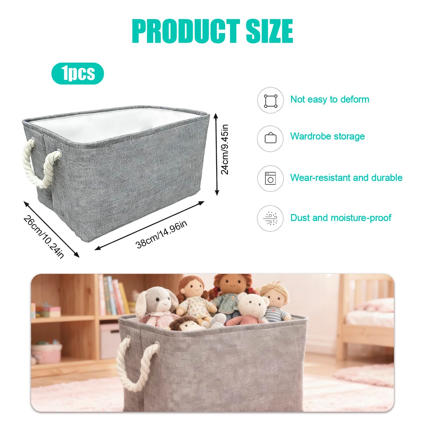 SJDOFU Storage Basket, Collapsible Storage Basket with Handles Grey