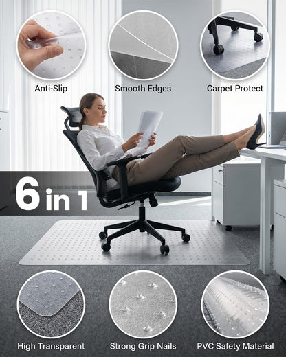 PVC Office Chair Mat for Hard Floors, Non-Slip Clear Desk Chair Mat, Thick Plastic Floor Protector for Wood, Tile, Laminate - 75x120 cm2.5'x4'