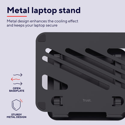 Trust Zeff Ergonomic Laptop Stand for Desk with 360 Degrees Rotation, Black