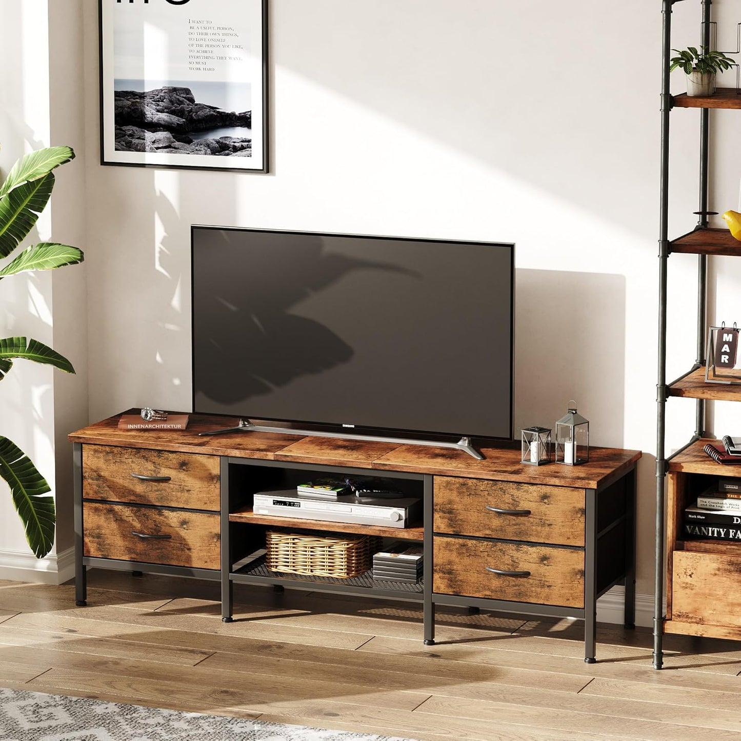 CAIYUN TV Stand with Storage, TV Table 63 Inch with Drawers for 65 70 Inch TV, TV Console Table, TV Bench for Living Room, Bedroom(Brown,63 Inch)