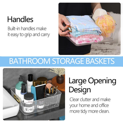 Wakikini 6 Packs Clear Pantry Organiser Basket Bins, Plastic Storage Bins