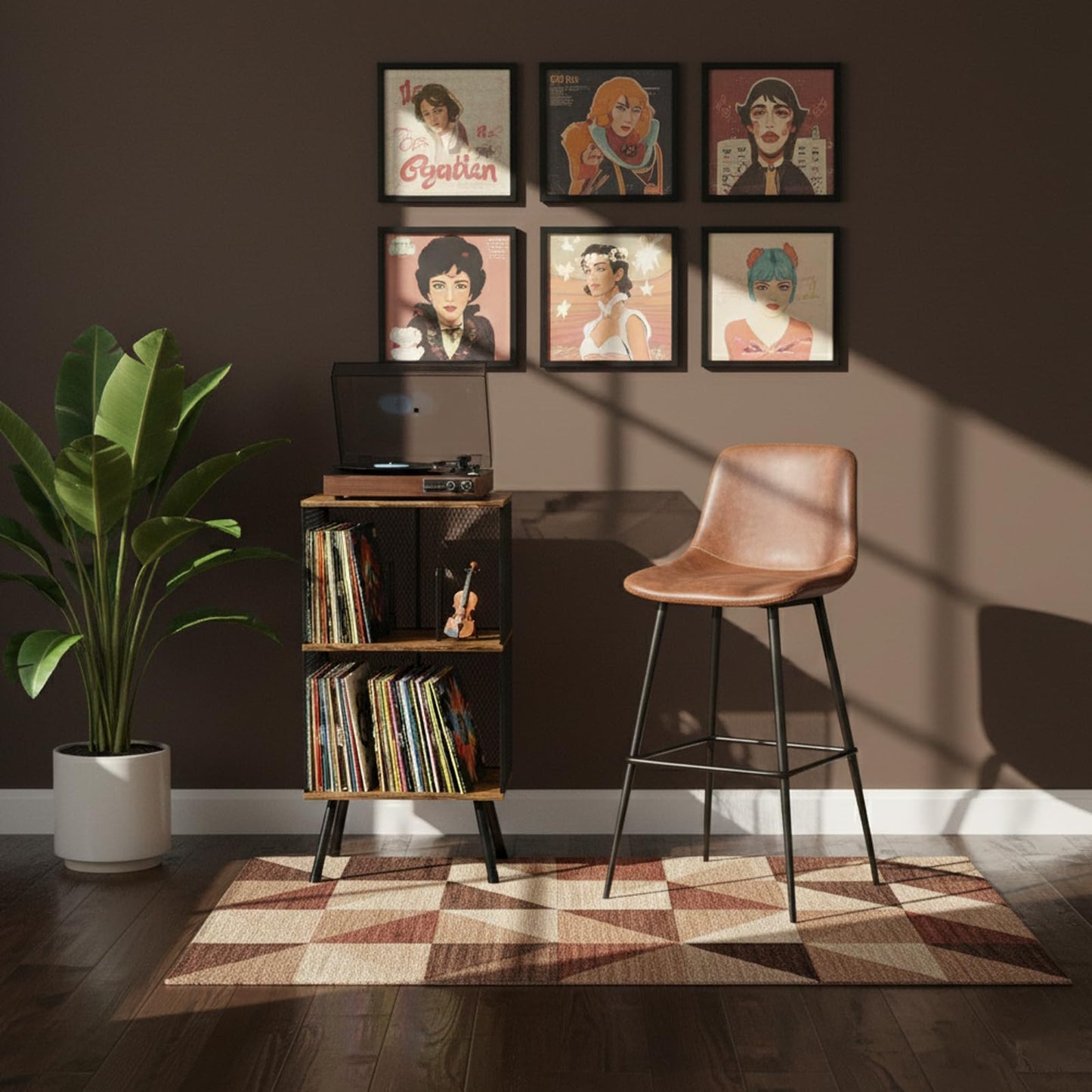 Kryntex 3-Tier Record Player Stand, Turntable Table with Vinyl Storage for 200 LPs, Corner Record Holder with Adjustable Dividers