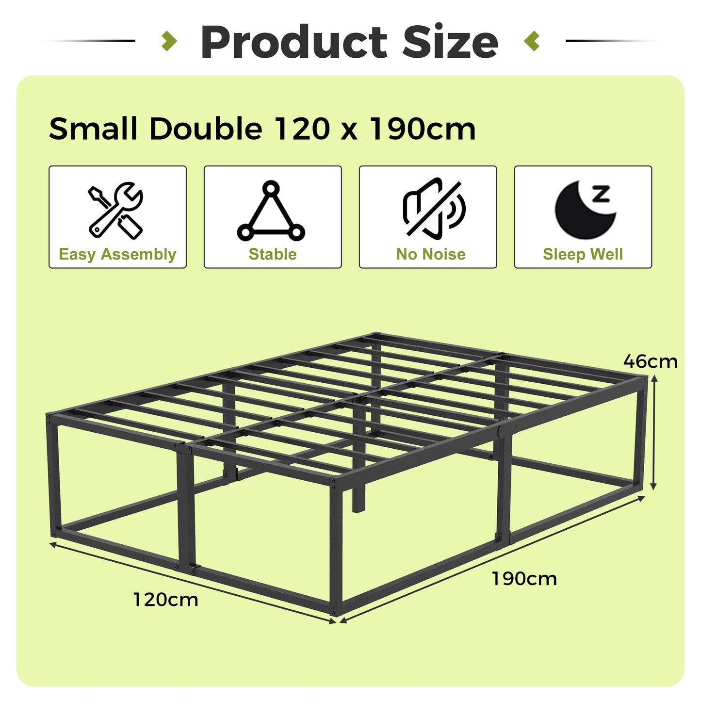 EMODA Small Double Bed Frame 4ft with Sturdy Slats Support, Black